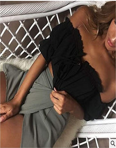 Red Ruffled Off Shoulder Crop Top
