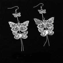 Load image into Gallery viewer, Vintage Silver Butterfly Long Bohemian Chain Dangle Earrings