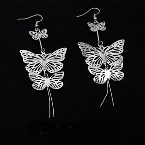 Vintage Silver Butterfly Long Bohemian Chain Dangle Earrings