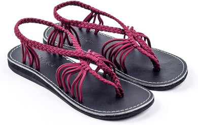 Boho Red Handwoven Braided Flat Sandals