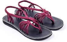 Load image into Gallery viewer, Boho Navy Blue Handwoven Braided Flat Sandals
