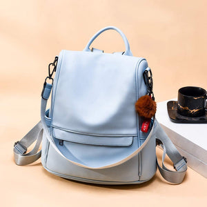 Robin Blue Faux Leather Waterproof Backpack