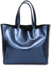 Load image into Gallery viewer, Genuine Blue Soft Leather Tote Shoulder Bag