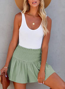 Beach Style White Smocked Ruffle High Waist Summer Shorts