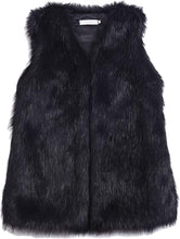 Load image into Gallery viewer, Puffy Black Faux Fur Sleeveless Vest Coat