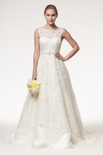 Splendorous Scoop Neck Tulle Sleeveless Bridal Gown