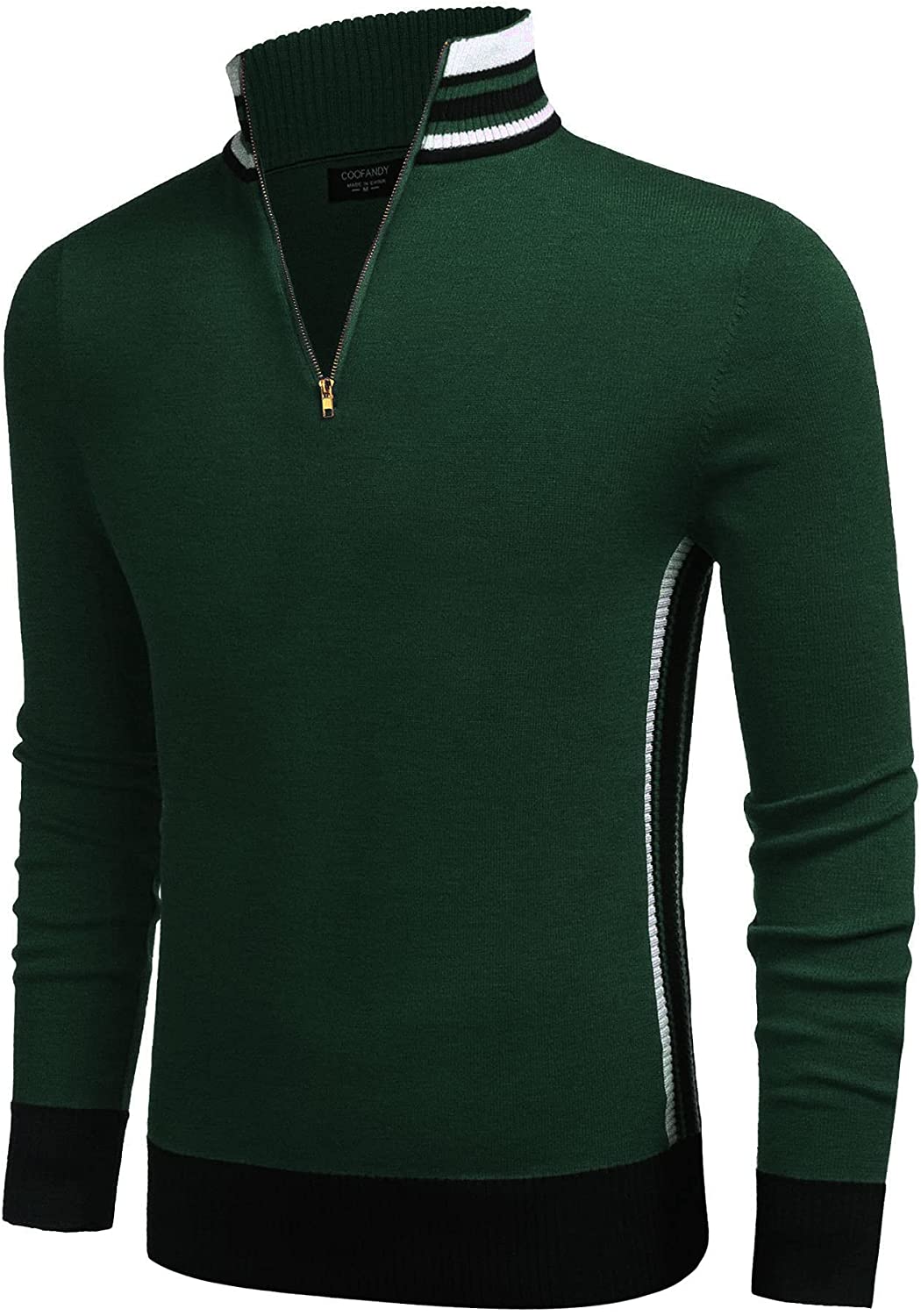 Men's Slim Fit Green Quarter Zip Pullover Polo Sweater