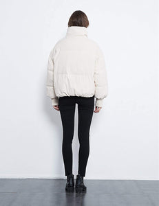 Puffer Beige Full Zip Stand Collar Long Sleeve Women's Coats