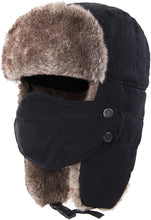 Load image into Gallery viewer, Windproof Warm Trapper Black Russian Hats with Mask