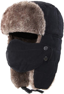 Windproof Warm Trapper Black Russian Hats with Mask