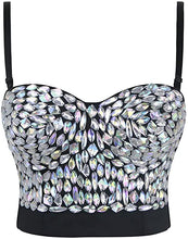 Load image into Gallery viewer, Diamond Black/Silver Studded Sweetheart Bustier Corset Crop Top