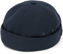 Load image into Gallery viewer, Men&#39;s Navy Blue Brimless Leather Strap Beanie Cap