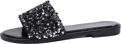 Encrusted Black Sparkle Fashion Sandals