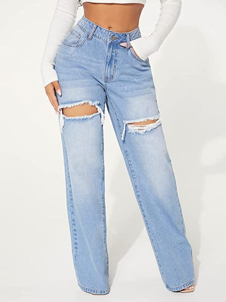 Sky Blue Vintage Distressed Ripped Wide Leg Jeans – The Palomino Rose