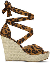 Load image into Gallery viewer, Women&#39;s Leopard Brown Lace Up Espadrilles Wedge Sandals