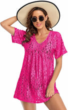 Load image into Gallery viewer, Malaya Rose Red Swimwear Lace Beach Cover Ups