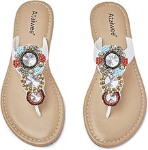 Load image into Gallery viewer, Summer Beaded Embellished Vegan Brown Casual Flat Sandals