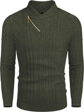 Load image into Gallery viewer, Shawl Collar Army Green Pullover Cable Knitted Sweaters