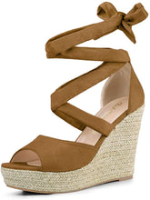 Load image into Gallery viewer, Women&#39;s Brown Lace Up Espadrilles Wedge Sandals