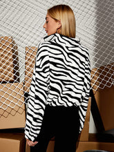 Load image into Gallery viewer, Black and White Drop Shoulder Half Zip Long Sleeve Oversized Sweatshirt