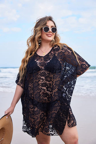 Black Lace Plus Size Swimwear Coverup