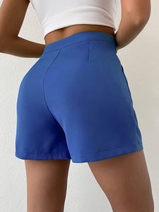 Pleated Blue High Waist Summer Shorts