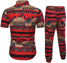 Load image into Gallery viewer, Men&#39;s Red Stripe Short Sleeve 2 Pieces Hawaiian Tracksuits