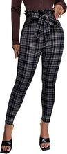 Load image into Gallery viewer, High Waist Ruffled Belted Black &amp; White Plaid Paper Bag Pants