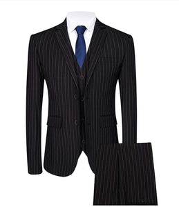 Men's Black Striped 3pc Long Sleeve Blazer & Pants Dress Suit