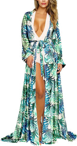 Summer White Chiffon Long Sleeve Maxi Swimsuit Cover Up