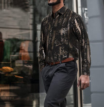 Load image into Gallery viewer, Men&#39;s Black Luxury Geometric Print Long Sleeve Shirt