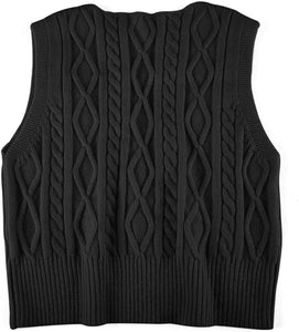 Pullover Cable Knit Vest Sleeveless Loose Fit Sweater Top