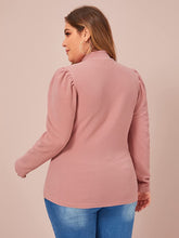 Load image into Gallery viewer, Plus Size Mock Neck Dusty Pink Letter Print Long Sleeve Blouse