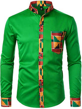 Load image into Gallery viewer, Men&#39;s Black Kente Tribal Embroidered Long Sleeve Button Down Shirt
