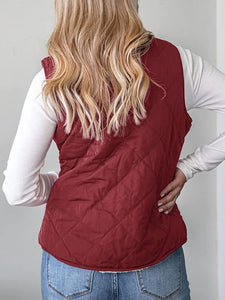 Reversible Wine Red Quilted Sherpa Fleece Sleeveless Vest