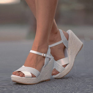 Wedge Ankle Strap White Open Toe Platform Sandals