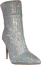 Load image into Gallery viewer, Rhinestone Studded Silver Stiletto Ankle Boots