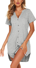 Load image into Gallery viewer, Night Grey Striped Button Down Sleepwear Dress