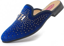 Load image into Gallery viewer, Men&#39;s Velvet Leather Blue Studded Loafer Slip-on Dress Shoes