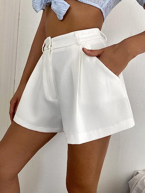 Summer Chic White High Waist Pleated Shorts