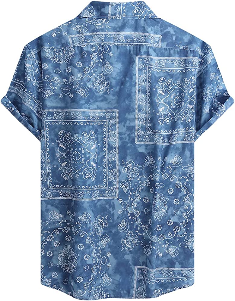 Men's Big & Tall Blue Bandana Print Short Sleeve Shirt – Bella Valentina LA