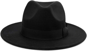 Men's Classic Wide Brim Bowknot Black Fedora Hat