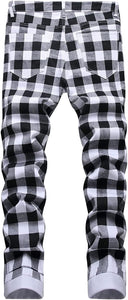 Unique White Plaid Men's Biker Pants