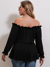 Load image into Gallery viewer, Plus Size Off Shoulder Peplum  Long Sleeve Ruffle Blouse