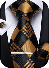 Load image into Gallery viewer, Men&#39;s High Quality Jacquard Silk Yellow Cufflink Tie Clip Set