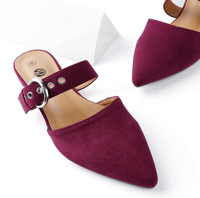 Pointed Toe Burgundy Classic Adjustable Strap Mule Sandals