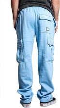 Load image into Gallery viewer, Men&#39;s Baggy Sky Blue Fleece Cargo Sweatpants