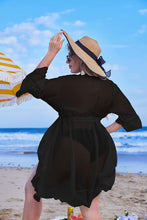 Load image into Gallery viewer, Ruffle Cardigan Black Plus Size Kimono Chiffon Swimsuit Cover Up