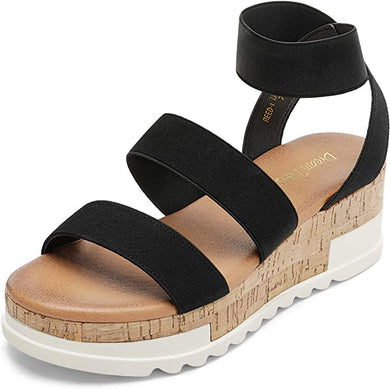Summer Black Flat Platform Ankle Strap Sandals