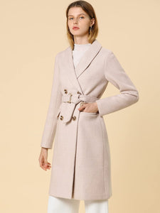 Women's Double Breasted Beige Shawl Collar Long Winter Coat